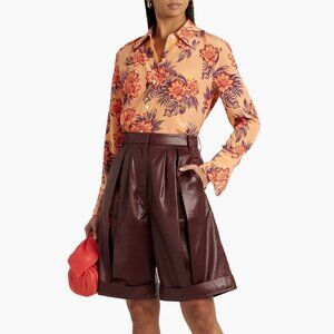 Equipment Quinne Floral Button Down in Silk Crepe de Chine Shirt Orange Size S